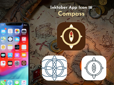 Inktober App Icon 16 - Compass 16 adobe adobe xd app apple challenge circle compass draw graphic design icon inkober2021 inktober ipad logo pencil pirates procreate treasure ux