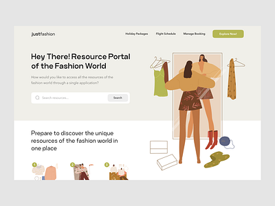 justfashion - Resource Portal of the Fashion World app blue clean cloth concept design fashion fashion concept fashion illustration hand drawing header hero illustration landing logo mobile purple ui