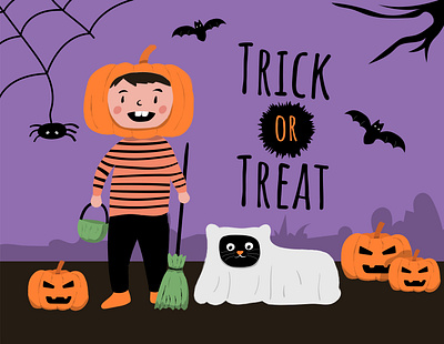 Trick or Treat art card flat halloween illus illustration illustrator social media vector