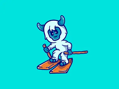 Cute yeti skiing on ice illustration abominable ape beast cartoon character cold ice mascot monster primate ski skiing snow winter yeti