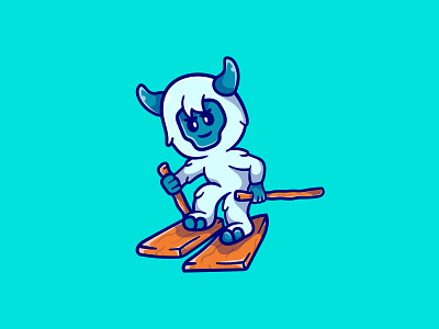 Cute yeti skiing on ice illustration abominable ape beast cartoon character cold ice mascot monster primate ski skiing snow winter yeti