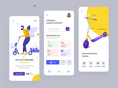 Scooter mobile app app design battery bike bycicle city city landscop ellectrec energy illustration illustration design landscapes map mobile app rent route scooter scooter app streets virtual wheels
