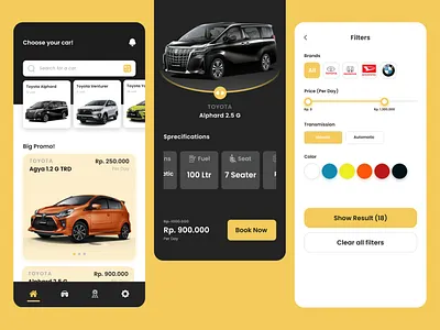 AutoRent car details filters mobile rentapp ui ui design