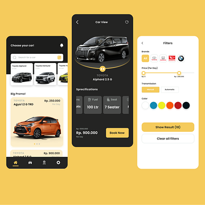 AutoRent car details filters mobile rentapp ui ui design