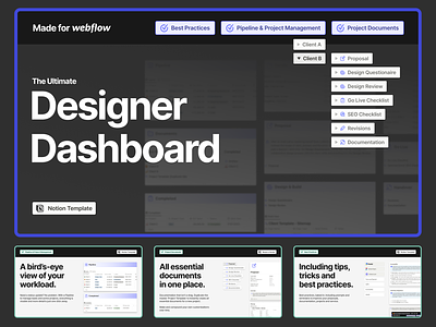 Webflow Designer Dashboard + Docs | Notion Template best practice dashboard freelancing notion notion template project management webflow