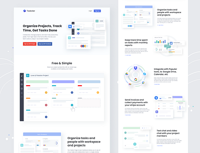 Taskster Website Design agency agency landing page bank clean homepage homepage design landing page minimal organized organized projects panding page design projects stripe task task landing page task manage task managment tax chat video chat website design