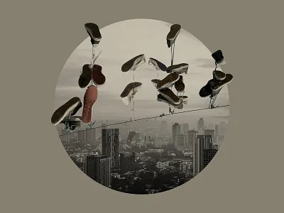 colgó los tenis collage design illustration original zapatillas