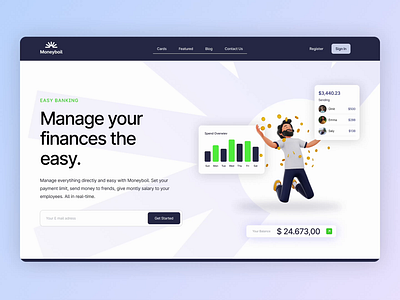 Moneyboil-Landing Page Hero banking cards design finance financial fintech graphic design hero illustration landing page ui ux