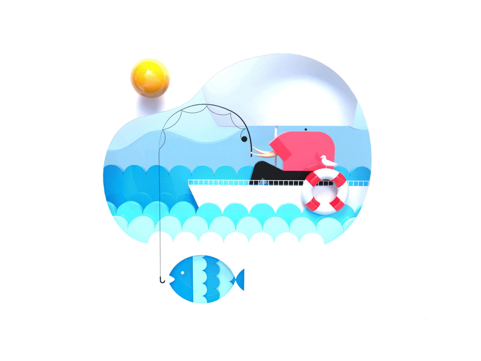 Fishing (design layers) 2d 3d c4d cinema 4d design design layers gif graphic design illustration vector