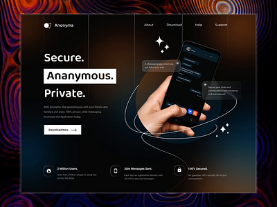 Anonyma - Landing for a Messaging Application animation branding dashboard ui design glassmorphism graphic design illustration logo motion graphics ux