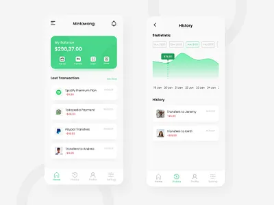 Mintawang - E-Wallet UI Design app design e wallet finance financial invest investment money online wallet statistics ui ui designer uidesign uiux user interface ux wallet
