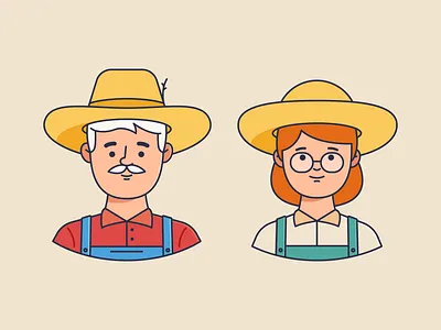 Farmer couple avatars 2d avatar body color country farmer illustration man village woman workers