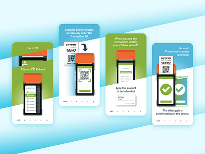 Payment App Introduction Screens app app design cashier designer devices graphic design help icons illustration pay payment payments pos refund service slides smartphone tutorial ui walkthrough