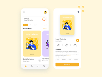 Book Reader App app book branding design illustration mobile orrange ui ux