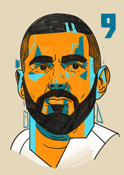 Benzama character football footballer illustrated portrait illustration illustrator people portrait portrait illustration portrait illustrator