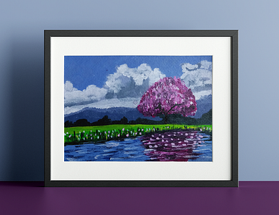 Trying out acrylic painting acrylic branding clouds design graphic design illustration natural nature oil painting painting paints purple reflection scenary shades sky trees vector