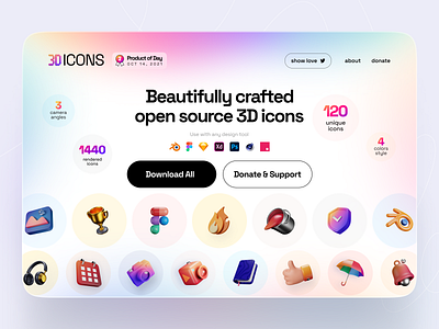 3dicons - open-source 3D icon library 3d 3d illustration 3d model 3dicons blender graphic design icons landing page web website