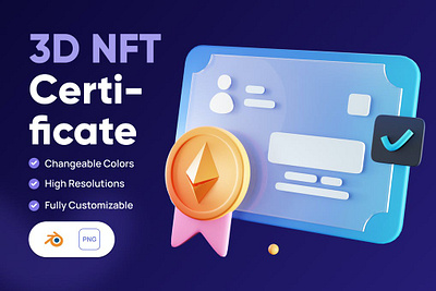 3D NFT Certificate Icon 3d 3d art 3d icon app asset business concept crypto cryptocurrency currency design finance graphic graphics icon icons illustration illustrations money nft