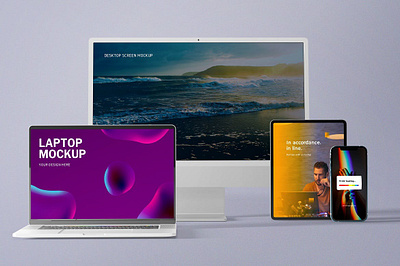 Multi Device Responsive Mockups abstract clean computer design device display laptop mac macbook mockup monitor multi multi device phone phone mockup realistic responsive simple smartphone tablet