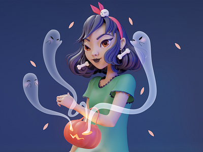 DTIYS Spooky Girl ✨ 2d 3d abstract blue branding design dribbbleweeklywarmup ghost girl graphic design hallo halloween illustration illustrator mac motion graphics pumpkin skull ui witch