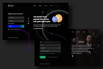 DailyUI Day 1 - Sign Up black crypto dark dark mode dark theme design indonesia invest landing page login sign in sign up simple ui