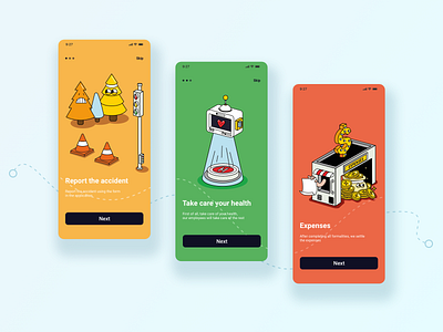 Shieldly - Insurance concept app app button color design il illustration insurance isometric isometric illustration kids mobile money onboarding onboarding process progress bar safety steper ui ux vector