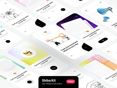 🐶 Shiba UI Kit | 500+ Free Onboarding screens app clean colors design doge free gradient illustration ios kit minimal mobile mobile app mobile ui on boarding onboarding onboarding screen splash ui