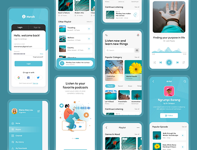 Metalk - Podcast app design listen listening mobile mobile app podcast podcast app podcaster ui ux