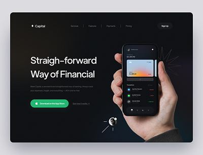 Capital · Header clean concept dark mode design header hero hero header landing page ui web design website