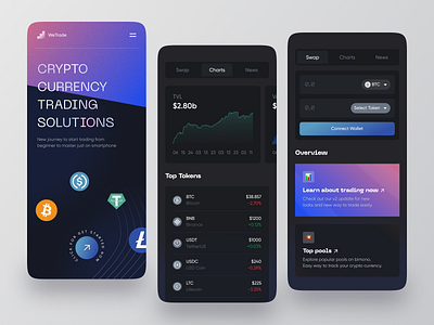 WeTrade Mobile App Exploration app apps coin convert crypto dark dark mode flutter ios mobile mobile app splash screen startup swap trade trading ui ui design ux