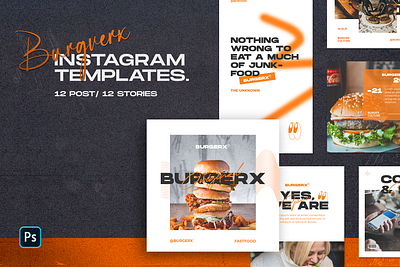 Burgerx - Instagram Templates aesthetic brand branding burger concept design facebook fastfood food graphic design insight instagram socialmedia templates twitter urban