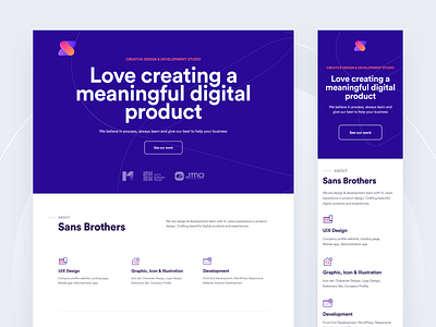 SANS BROTHERS Official Site application serice branding clean comprof design team official portfolio professional purple sans brothers team team profile ui ui service webiste website service