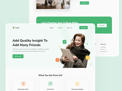 Vivlio - Literacy website clean design desktop green interface landing page layout library literacy reading simple ui uiux ux web web design website