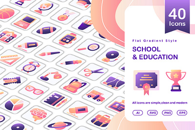 40 education and school flat style icons education icon icons illustration school student study university