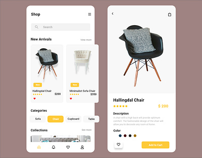 E-Commerce App Furniture Shop UI Design app design branding design landing page mobile ui mobile ux typography ui uiux ux ux research web ui website