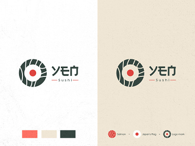 Japanese Traditional Sushi Bar Logo brand identity branding icon identity japanese style logo logo logo branding logo design logo designer logo mark logotype minimal red logo salmon logo sushi sushi logo symbol typography vector