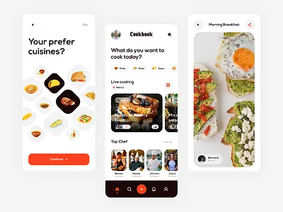 Cookbook/Recipe UI app ui kit breakfast cook cookbook cooking cookingapplication cookrecipeapp dailyui dinner dishes lunch mobileapp modernapp newapp recipeapp recipemobile recipemobileapp trending ui design uiux