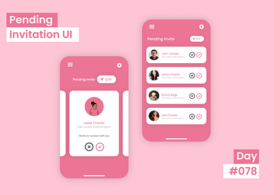 Day #078 : Pending Invite UI 100daysofui 3d animation branding dailyui design figma graphic design icon illustration logo motion graphics typography ui ux