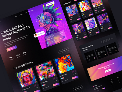 Yelon // NFT Marketplace Website binance blockchain buy cryptoart cryptocurrency dark digitalart etherium fintech homepage neon nft nftlandingpage nftmarket nftwebsite oilpainting painting sell ui website