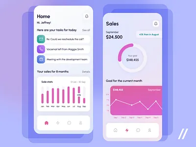 Sales CRM App animation app charts clients crm design graphs management mobile mvp online purrweb react native sales startup statistics stats tool ui ux