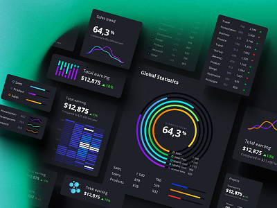 Statistical and dynamic data visualization kit algorithm analytics bar chart big data charts components dark dashboard dataviz design system desktop graph infographic line chart orion statistic table template trend ui