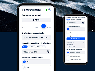 InsureMe. Reimbursement chips fields insurance mobile reimbursement slider