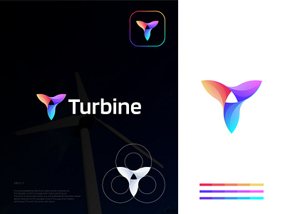 T+Turbine Logo Design Concept 3d abstract logo brand identity branding colorful colorful logo gradient logo illustration logo letter logo logo logo design mark modern logo professional startup symbol t logo turbine vector wind turbine