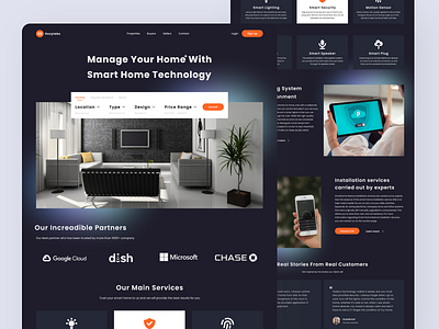 Landing Page - Smart Home agency website branding clean ui control panel dark design fast network home automation homepage landing page minimal motion sensor smart lighting smart plug smart security smart speaker trendy design ui design ux design web design website