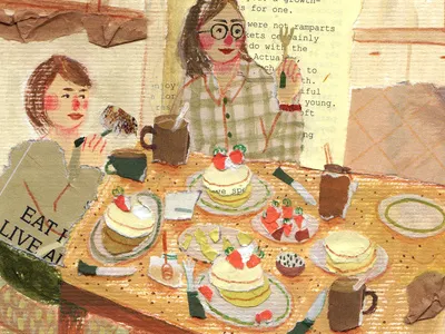 Lunch Time collage family food gathering illustration mixed media paper collage paperart