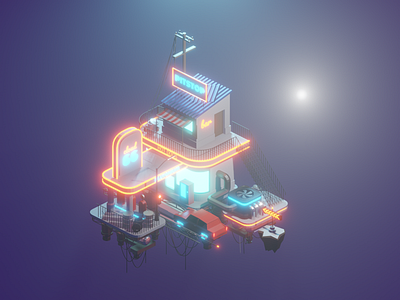 Cloud 66 3d blender car cyberpunk design eevee gasoline glow illustration isometric lighing light logo low poly lowpoly neon night render texture ui