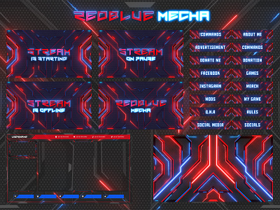 Twitch Animated Overlay – Red Blue Mecha after effect animated overlay animation gaming gaming overlay mecha mechanical overlay twitch twitch overlay