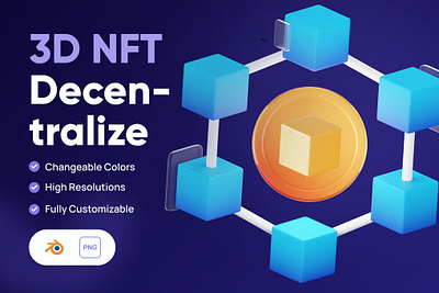 3D NFT Decentralize Icon 3d 3d animation 3d icon 3d icons 3d illustration app art business concept crypto cryptocurrency design finance icon icon design icons illustration market money nft