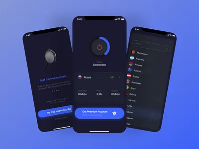 Mobile App - WroldVPN app blue dark design mobile ui ux vpn