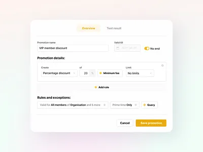 Promotion campaign with conditions creation advanced advanced filters application build filter builder campaign conditions daily ui dailyui manage modal window popup promo promo code promotion query rules ui user experience ux